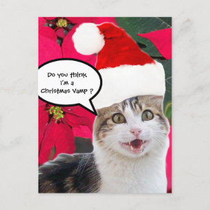 CARTES POUR FÊTES ANNUELLES CHRISTMAS CHAT AVEC SANTA CLAUS CASQUETTE ET POINS
