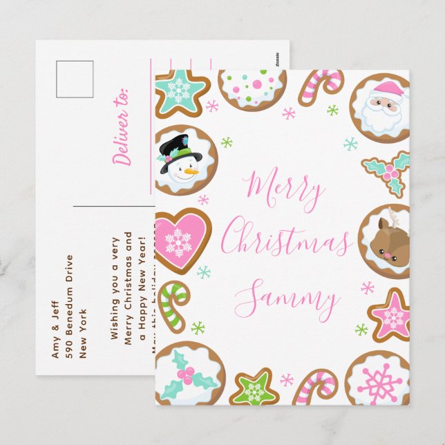 Cartes Pour Fêtes Annuelles Christmas Cookies Pink and Green Merry Christmas (Devant / Derrière)