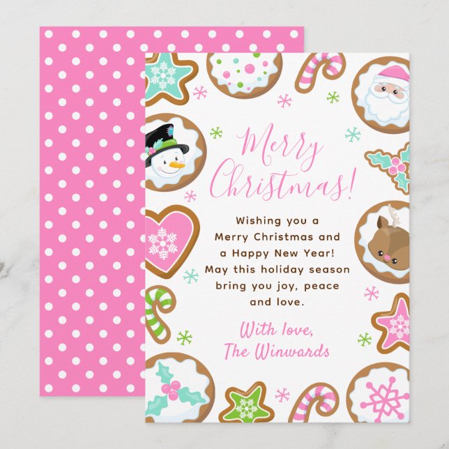 Cartes Pour Fêtes Annuelles Christmas Cookies Pink and Green Merry Christmas (Devant / Derrière)