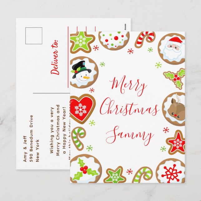 Cartes Pour Fêtes Annuelles Christmas Cookies Red and Green Merry Christmas (Devant / Derrière)
