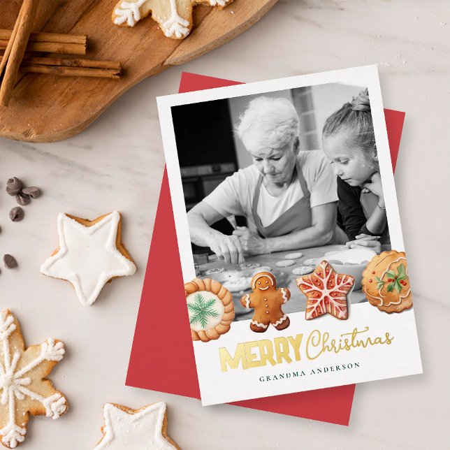 Cartes Pour Fêtes Annuelles Christmas Cookies Red Holiday Baking Photo Card (Créateur téléchargé)