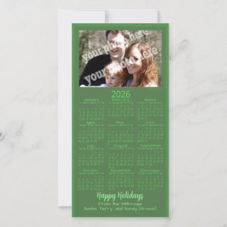 Cartes Pour Fêtes Annuelles Christmas Custom Photo 2026 Calendar Green Holiday