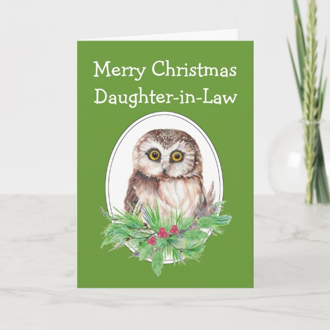 Cartes Pour Fêtes Annuelles Christmas Daughter in Law Cute Owl Bird Holly PIne (Devant)