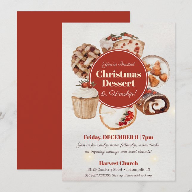 Cartes Pour Fêtes Annuelles Christmas Dessert Church Party (Devant / Derrière)