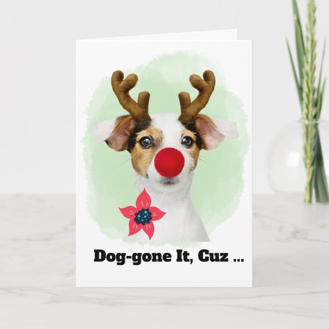 Cartes Pour Fêtes Annuelles Christmas Dog with Antlers for Cousin Funny (Devant)