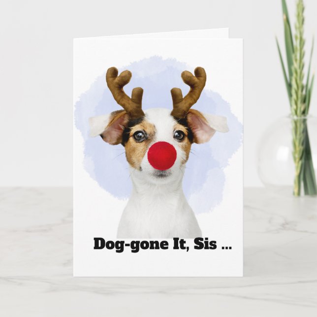 Cartes Pour Fêtes Annuelles Christmas Dog with Antlers for Sister Funny (Devant)