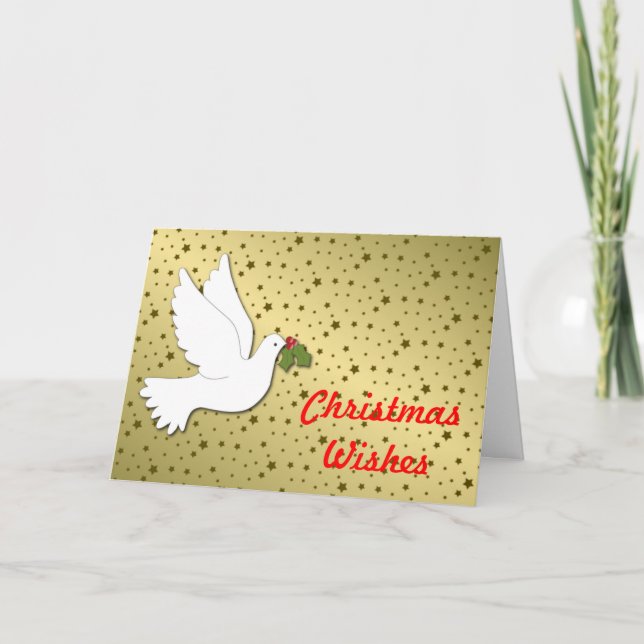 Cartes Pour Fêtes Annuelles Christmas Dove avec arrière - plan or (Devant)