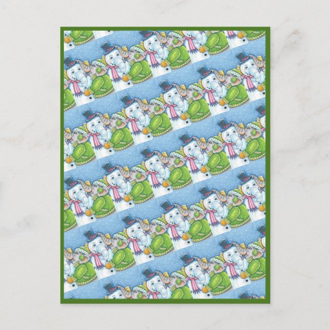 CARTES POUR FÊTES ANNUELLES CHRISTMAS ÉLÉPHANT CONSTRUCTION CUTE PACHYDERM SNO (Devant)