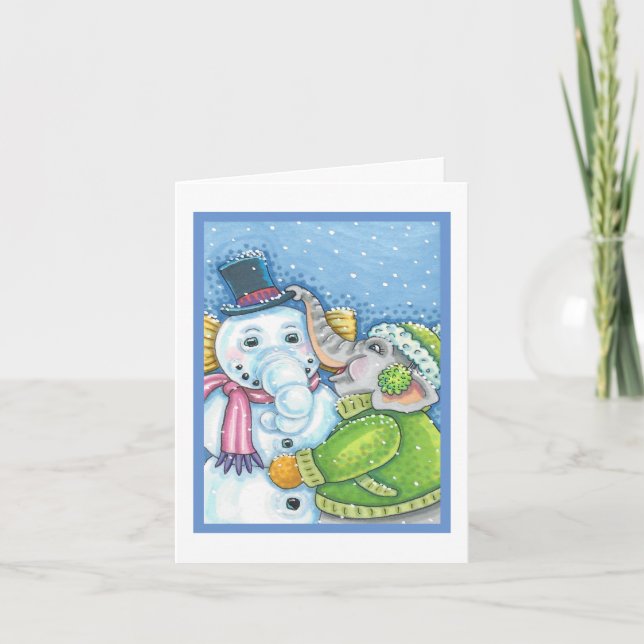 CARTES POUR FÊTES ANNUELLES CHRISTMAS ÉLÉPHANT CONSTRUCTION CUTE PACHYDERM SNO (Devant)