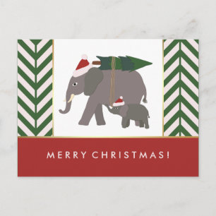 Cartes Pour Fêtes Annuelles Christmas Elephants with Hats, Tree and Chevron