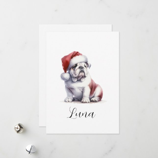 Cartes Pour Fêtes Annuelles Christmas English Bull Chien Santa Hat (Devant/Arrière en situation)