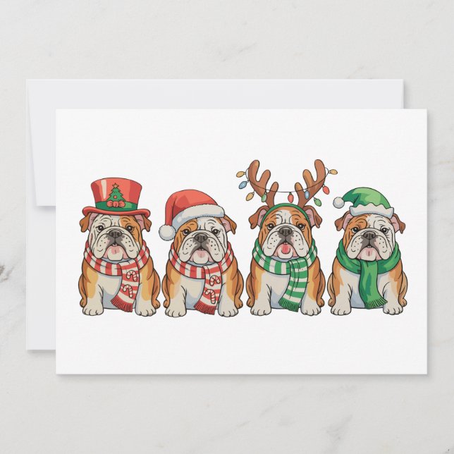 Cartes Pour Fêtes Annuelles Christmas English Bulldog Dog Santa Hat Reindeer (Devant)
