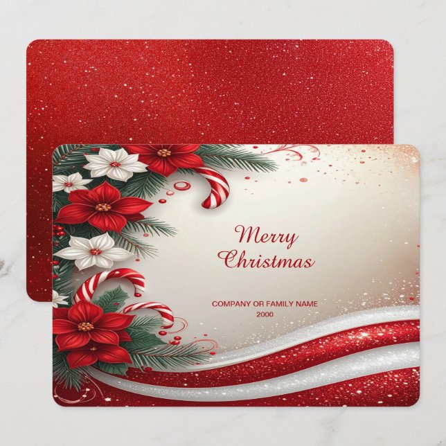 Cartes Pour Fêtes Annuelles Christmas Floral Candy Canes Holiday Card (Devant / Derrière)