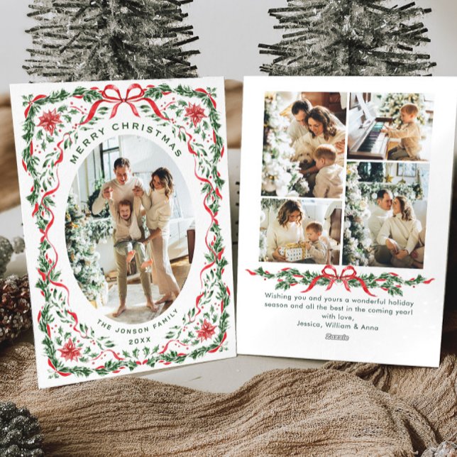 Cartes Pour Fêtes Annuelles Christmas Funky Whimsical Red Bow Wreath 5 Photo (Créateur téléchargé)