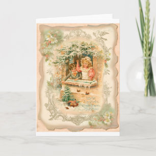 Cartes Pour Fêtes Annuelles Christmas Girl Boy Birds Style victorien