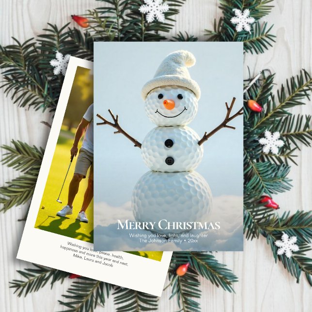 Cartes Pour Fêtes Annuelles Christmas Golf Ball Snowman ・ Photo de famille (Créateur téléchargé)