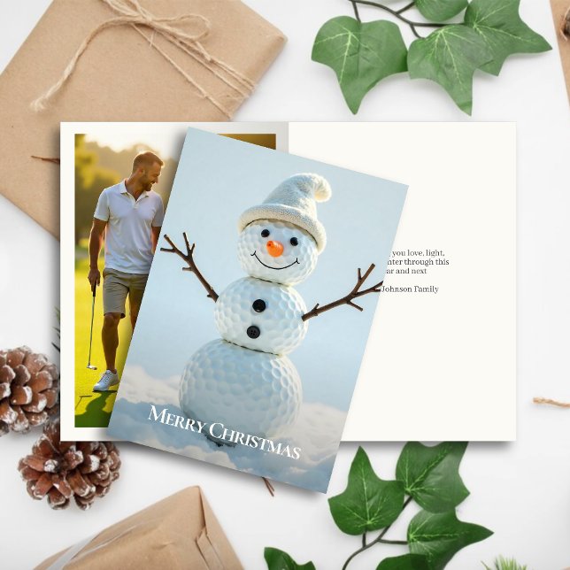 Cartes Pour Fêtes Annuelles Christmas Golf Ball Snowman ・ Photo de famille (Créateur téléchargé)