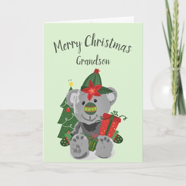 Cartes Pour Fêtes Annuelles Christmas Grandson mignon Teddy Bear Amusant (Devant)