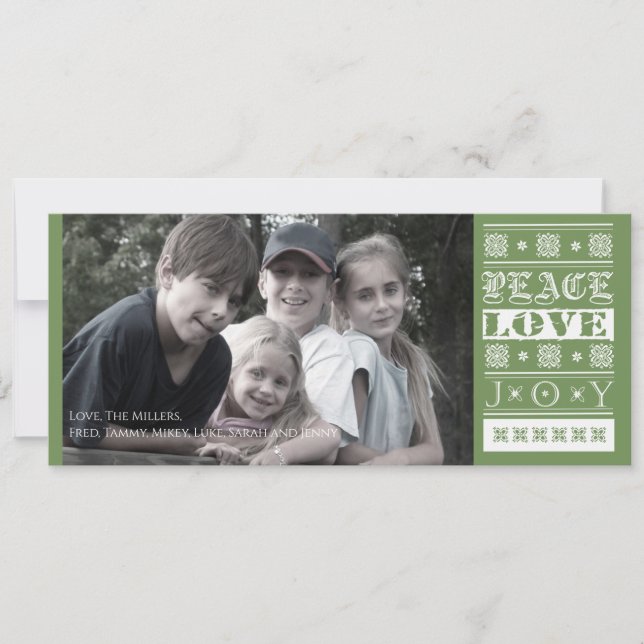 Cartes Pour Fêtes Annuelles Christmas Green Joy Peace Love Holiday Photo (Devant)