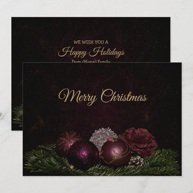 Cartes Pour Fêtes Annuelles Christmas Greeting Pink Ornaments Green Leaves (Devant / Derrière)