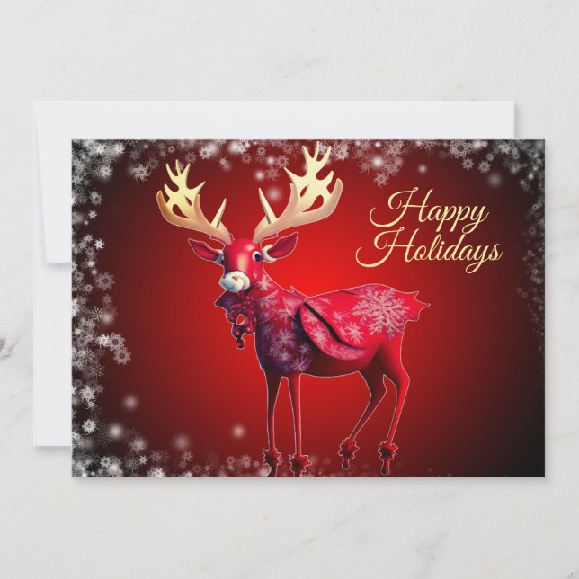 Cartes Pour Fêtes Annuelles Christmas Greeting Red Reindeer Holidays Cute (Devant)