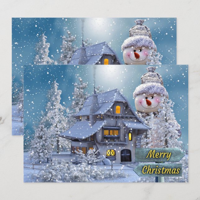 Cartes Pour Fêtes Annuelles Christmas Greeting Winter White Snowman Blue  (Devant / Derrière)