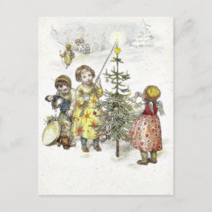 Cartes Pour Fêtes Annuelles Christmas greeting with a girl lets fire on a cand