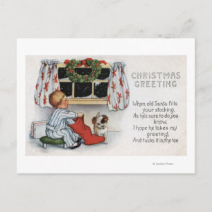 Cartes Pour Fêtes Annuelles Christmas GreetingBoy Digging in Stocking