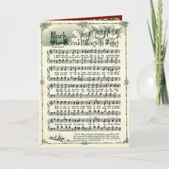 Cartes Pour Fêtes Annuelles Christmas Hark the Herald Angels Sing Gold Bells (Devant)