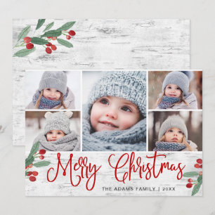 Cartes Pour Fêtes Annuelles Christmas Holly Berry Rustic Birch 5 PHOTO