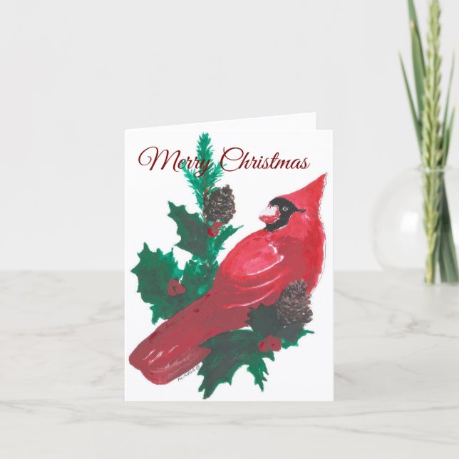 Cartes Pour Fêtes Annuelles Christmas Holly & Cardinal Folded Holiday Card (Devant)