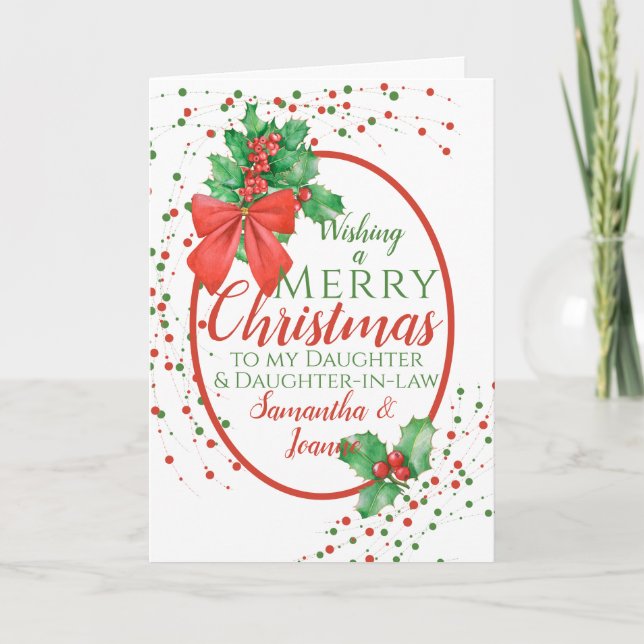 Cartes Pour Fêtes Annuelles Christmas Holly Fille & Fille En Droit (Devant)