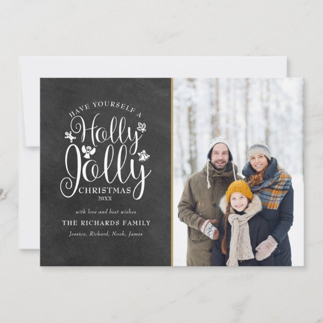 Cartes Pour Fêtes Annuelles Christmas Holly Jolly Script Chalkboard Photo (Devant)