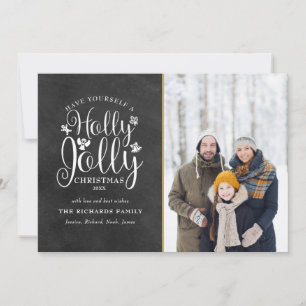 Cartes Pour Fêtes Annuelles Christmas Holly Jolly Script Chalkboard Photo