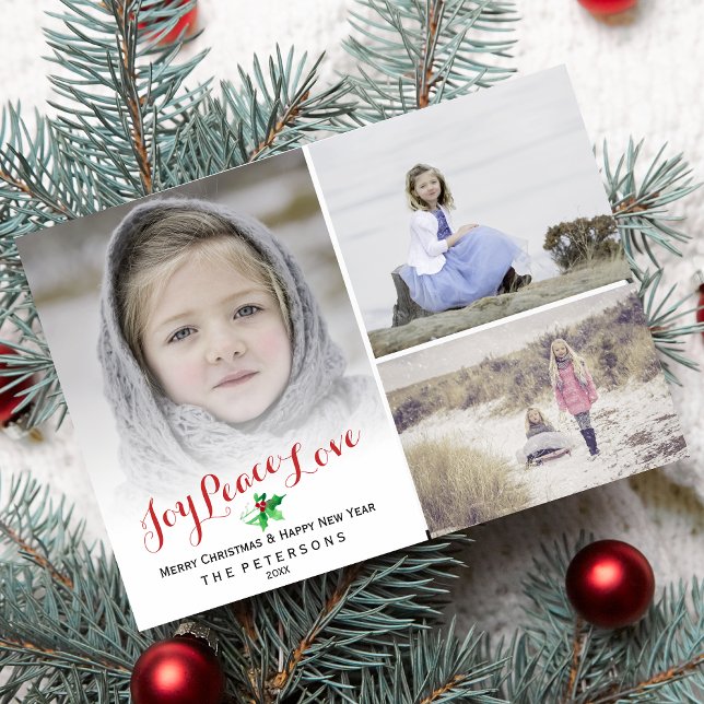 Cartes Pour Fêtes Annuelles Christmas Holly Joy Peace Love Photo Collage (Créateur téléchargé)