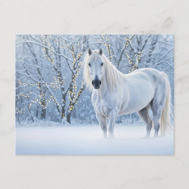 Cartes Pour Fêtes Annuelles Christmas Horse Snow Lights (Devant)