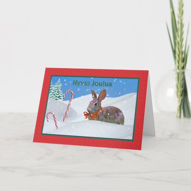 Cartes Pour Fêtes Annuelles Christmas, Hyvää Joulua, Finnish, Rabbit, Snow (Devant)