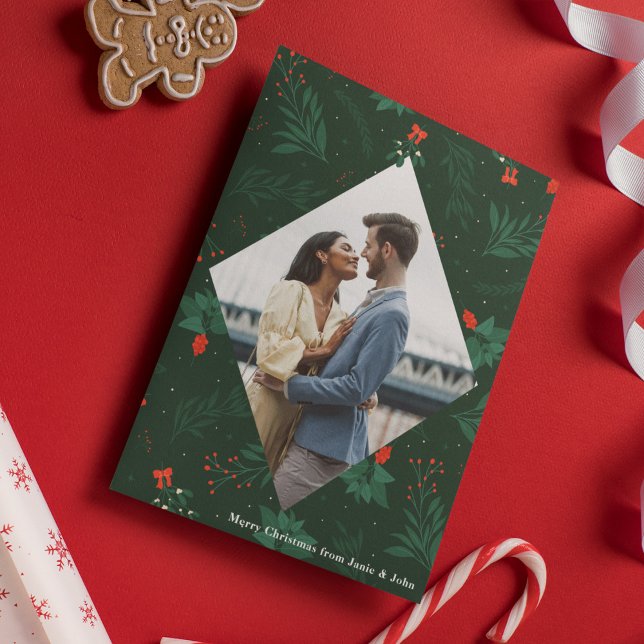 Cartes Pour Fêtes Annuelles Christmas Kiss Mistletoe Romantique Photo Diamant (Créateur téléchargé)
