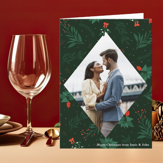 Cartes Pour Fêtes Annuelles Christmas Kiss Mistletoe Romantique Photo Plié (Créateur téléchargé)