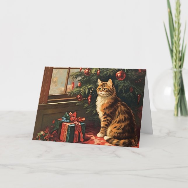 Cartes Pour Fêtes Annuelles Christmas Kitty à la fenêtre (Devant)