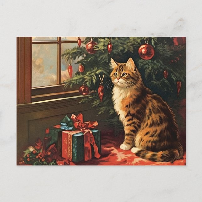 Cartes Pour Fêtes Annuelles Christmas Kitty à la fenêtre (Devant)