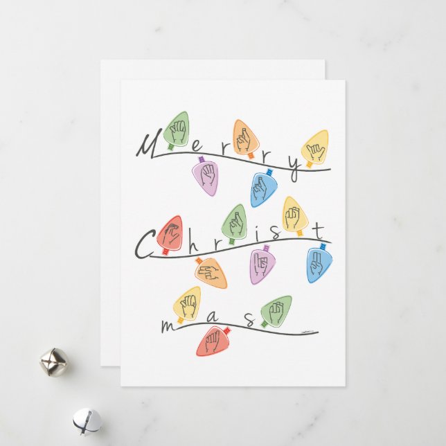Cartes Pour Fêtes Annuelles Christmas Lights in Sign Language (Devant/Arrière en situation)