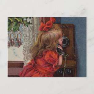 Cartes Pour Fêtes Annuelles Christmas Little Girl Téléphone Antique