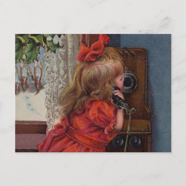 Cartes Pour Fêtes Annuelles Christmas Little Girl Téléphone Antique (Devant)