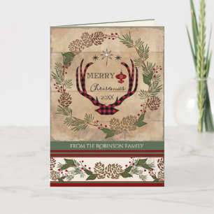 Cartes Pour Fêtes Annuelles Christmas Lodge Deer Antler Typographie du bois Ph