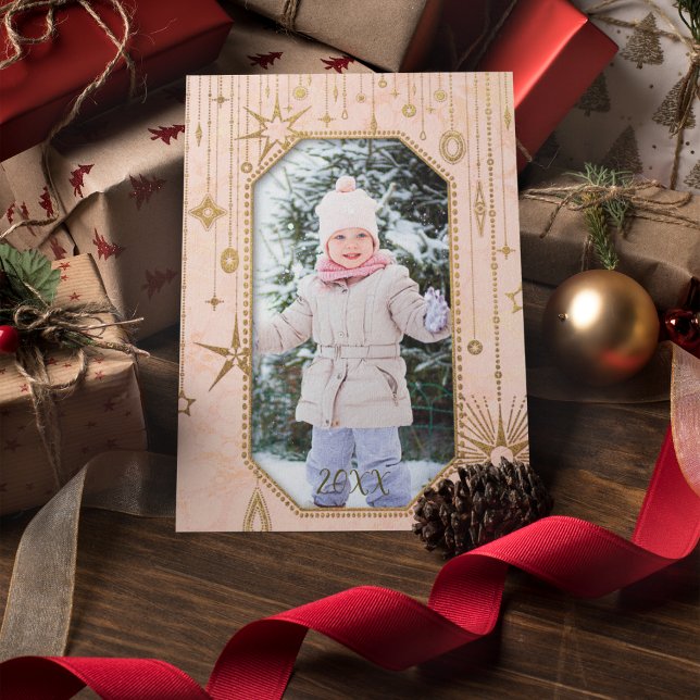 Cartes Pour Fêtes Annuelles Christmas Magic Pink Gold Stars Photo (Christmas Magic Pink Gold Stars Holiday Card - 1 Photo)