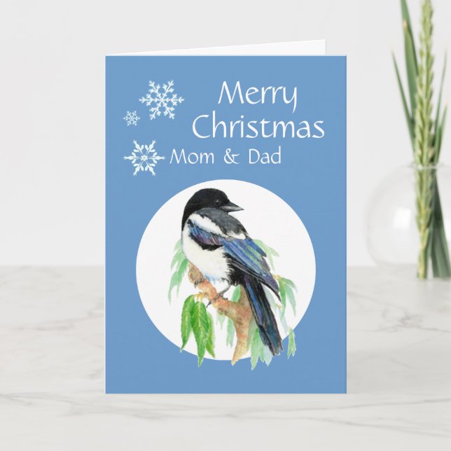 Cartes Pour Fêtes Annuelles Christmas Magpie Maman Papa Jardin Oiseau (Devant)