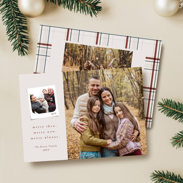 Cartes Pour Fêtes Annuelles Christmas memories three photo neutral plaid (Créateur téléchargé)