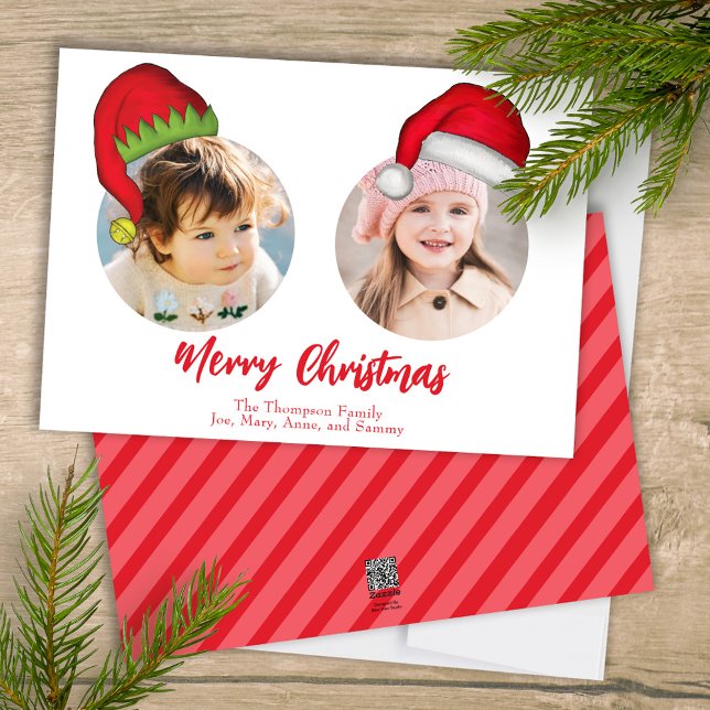 Cartes Pour Fêtes Annuelles Christmas mignon Père Noël Elf drôle Whimsical 2 P (Merry Christmas cute whimsical multi-photo greeting card with a three-photo template. )