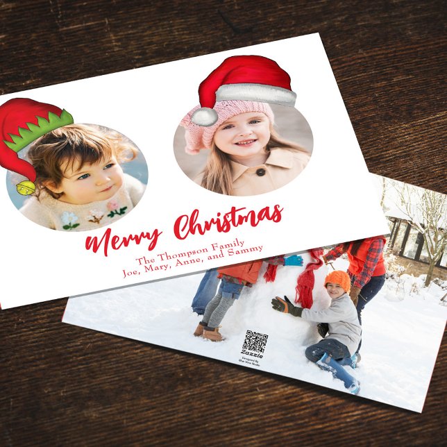 Cartes Pour Fêtes Annuelles Christmas mignon Père Noël Elf Funny Whimsical 3 P (Merry Christmas cute whimsical multi-photo greeting card with a three-photo template. )